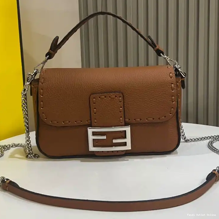 Affordable Romano Brown Cuoio Fendi Bag Mini Selleria Leather In Baguette 0706